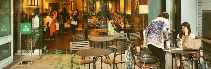 Outside of a coffee franchise