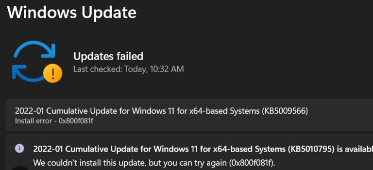 Windows 11 Error Code 0x800f081f