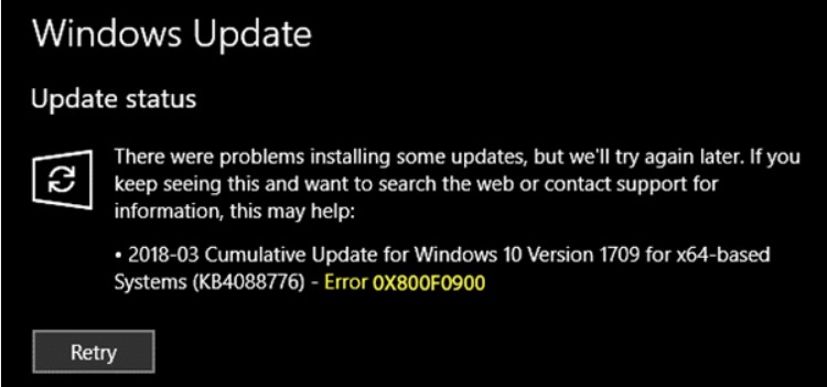 Windows 11 Update Error Code 0x800f0900