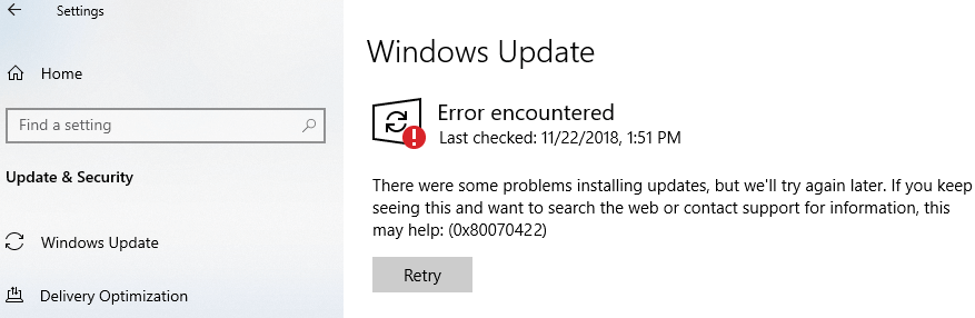 Error Code 0x80070422 in Windows 11/10