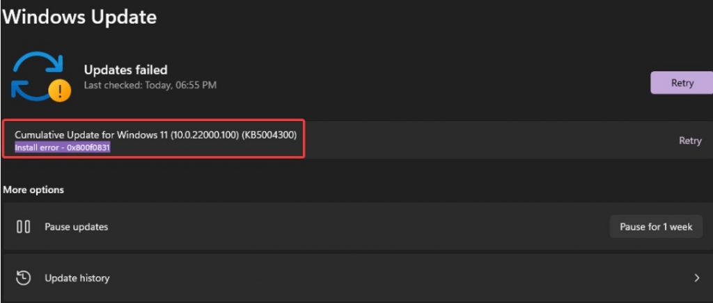 windows 11 update error code 0x800f0831
